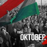 An old picture of men with a Hungarian flag protesting during the 1956 revolution in Hungary