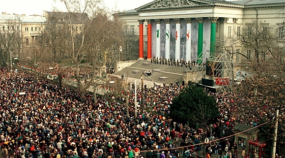 Crowd gathered for the 15th of March when Hungary celebrates the anniversary of the 1848-49 revolution against the Habsburg Empire