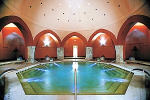 Inside of one of the Turkish thermal baths of Budapest