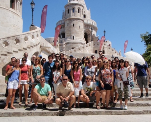 Budapest for Solo TravelersA lovely group in front of the Fisherman's Bastion at the end of a General Budapest Free Tour