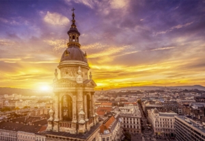 Here is a picture at sunset taken from the top of Saint Stephen's Basilica overlooking Pest and Buda
