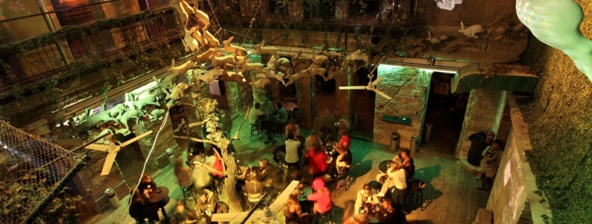 Inside of a ruin pub of Budapest (ruin pubs were opened at the site of abandoned and or ruined buildings in the city center)