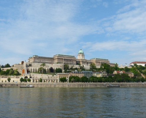 The Royal Palace of Buda sitting on top of the Castle hill next to the River Danube in Budapest