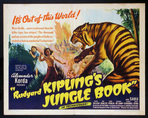 Colorful movie poster of Alexander Korda's movie, the Jungle book in English