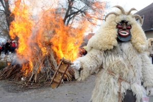 Bonfire at the Busójárás in Mohács, held annually as part of the Carnival season
