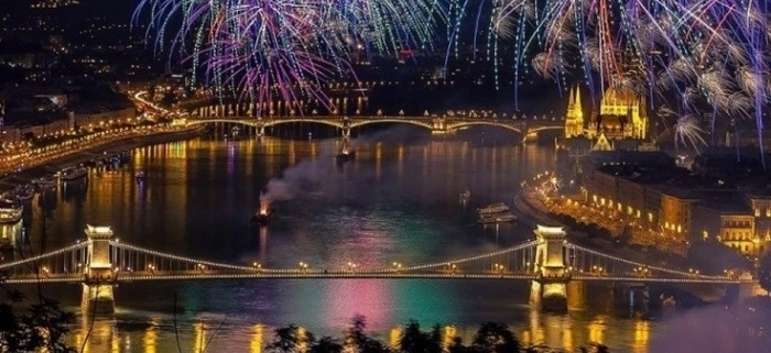 Fireworks on the 20th of August over Budapest and the river Danube
