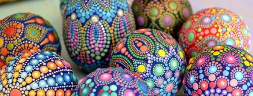Colorful painted eggs which are traditional at Easter in Hungary