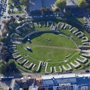Roman amphitheater pictured from above in Budapest