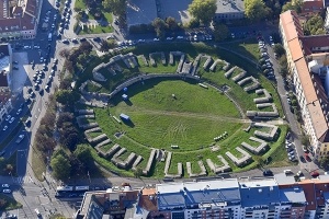 Roman amphitheater pictured from above in Budapest